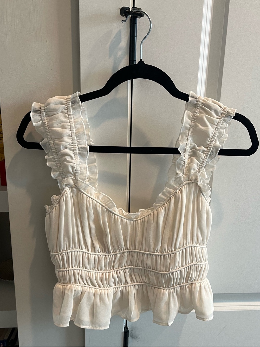ASTR The Label Ruffled Ivory Crop Top